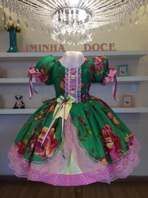 Vestido festa junina floral verde - vestido floral