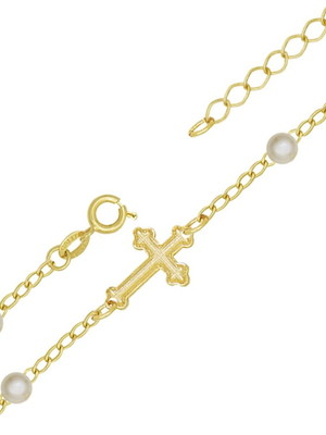 Pulseira com cruz e pérola