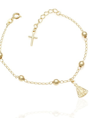 Pulseira de bolinha com n.sra aparecida com cruz