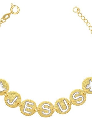 Pulseira jesus com 2 espírito santo e ródio
