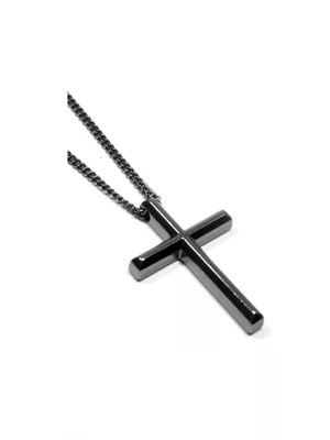 Colar masculino longo pingente cruz crucifixo banho grafite