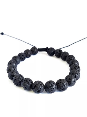 Pulseira masculina pedra natural vulcânica