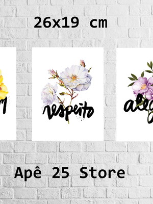 Kit 3 quadros decorativos alegria, respeito, coragem 26x19cm