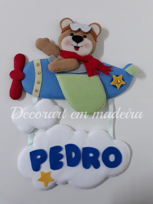 Enfeite porta maternidade ursinho aviador pronta entrega!