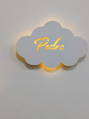 Kit 3 pc nuvem com luz de led e nome do bebe decoração