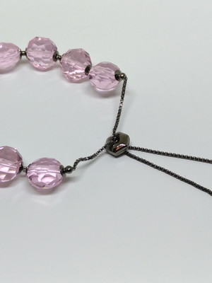 Pulseira feminina - cristai rosa - ródio negro - gravatinha
