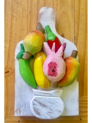 Quadro decorativo para cozinha área gourmet frutas madeira