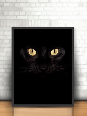 Quadro gato preto animal felino moldura 30x40cm