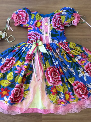 Vestido de festa floral azul -vestidos para festa junina