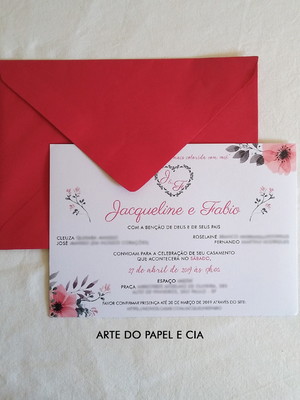 A212: convite primavera rosé romântico com envelope