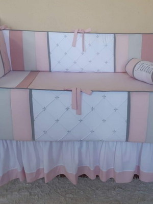 Kit berço bebê rosa rosê branco cinza júlia
