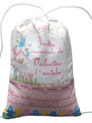 Mochilinha sacolinha personalizada jardim encantado