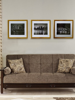 Conjunto com 3 quadros minimalistas, moldura dourada e vidro