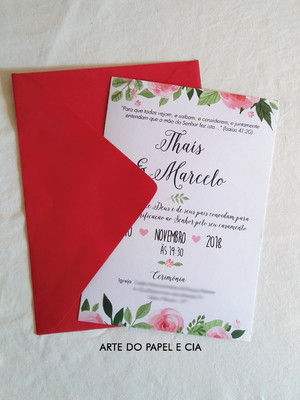 A61: convite de casamento rosé offset com envelope vermelho