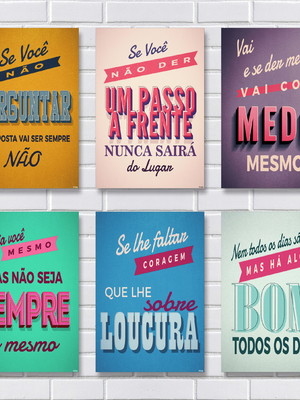 Kit com 6 placas decorativas em mdf - frases - motivacionais