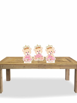 Kit 3 display totem festa ursinha princesa enfeites de mesa