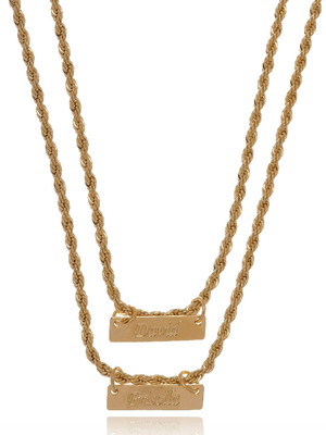 Colar duplo de placa com nome folheado a ouro