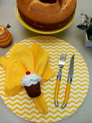 Kit 06 capas para sousplat tecido amarelo chevron 30cm