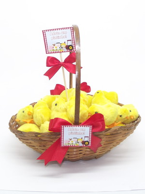 Cesta com pintinhos, com 15