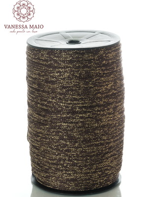 Fio náutico 5mm na cor marrom com lurex dourado rolo com 330