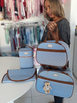 Bolsa maternidade azul bebe kit luxo saída menino