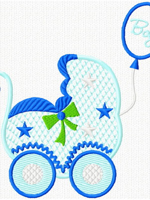 Matriz de bordado carrinho de bebê azul