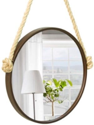 Espelho decorativo adnet marrom alça sisal natural 50cm