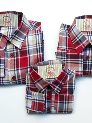 Camisa xadrez pai mãe e filho manga longa