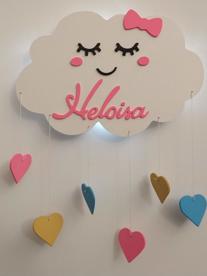 Nuvem porta maternidade iluminada com led e nome do bebe