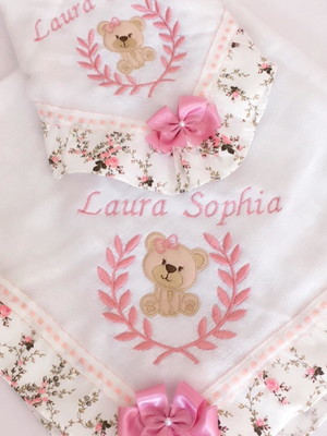 Kit fralda floral tema ursa