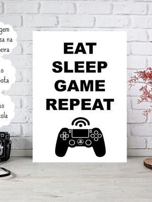 Placa decorativa personalizada frase -eat,sleep,game,repeat.