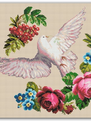 Pomba e rosas - gráfico ponto cruz
