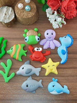 Fundo do mar - 30 apliques em biscuit