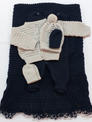 Saída maternidade tricot menino azul marinho / cinza