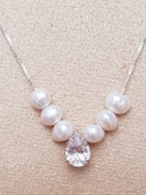Colar prata 925 zirconia e pérola de água doce