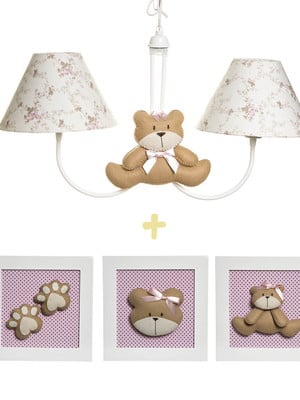 Lustre pendente quadrinhos decorados ursinha bebê infantil