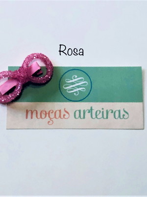 Laço tubo strass no clip bico de pato revestido - rosa