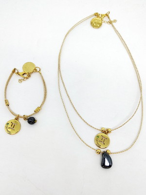 Conjunto colar e pulseira signo de gêmeos com hematita