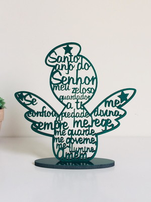 Anjinho 15 cm com oração do anjo da guarda verde