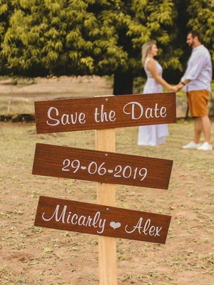 Plaquinhas para save the date em mdf