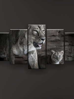 Quadro decorativo leoa e seu filhote 129x61 sala quarto
