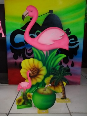 Kit decoração em mdf flamingo tropical