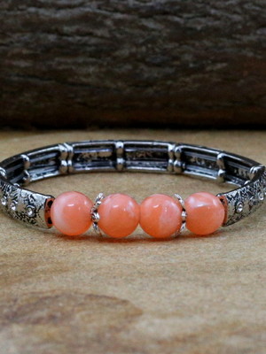 Pulseira prateada de bolas rosa pulseirismo bijuterias