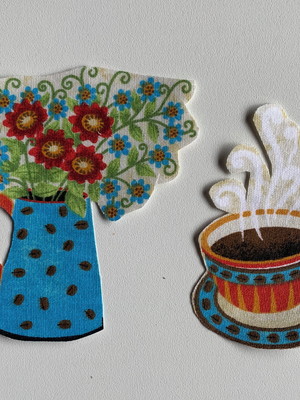 4 patch aplique termocolante 2 xícaras e 2 vaso de flores
