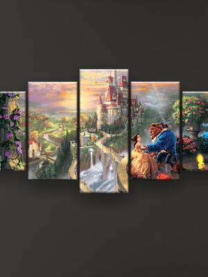 Quadro decorativo bela e a fera cenário 129x61 sala quarto