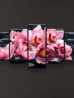 Quadro decorativo orquídea fundo preto 129x61 sala quarto