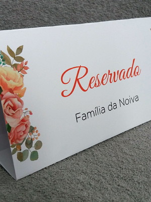 Placa reservado para mesa - amarelo e coral