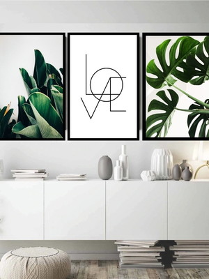 3 quadros decorativos folhagens costela love casal molduras