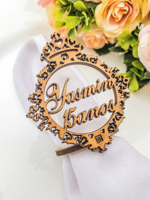 Anel porta guardanapo brasão 15 anos personalizado mdf 02