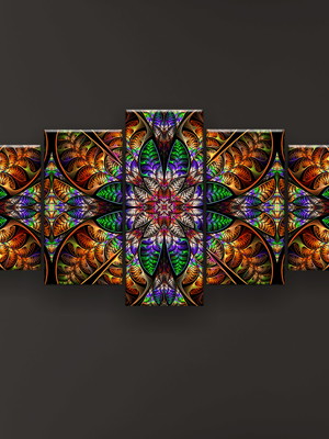 Quadro decorativo mandala folha vermelha 129x61 sala quarto